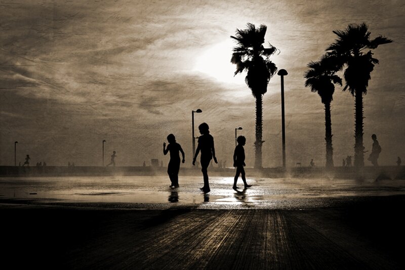 Silhouetted People on Beach — Brown