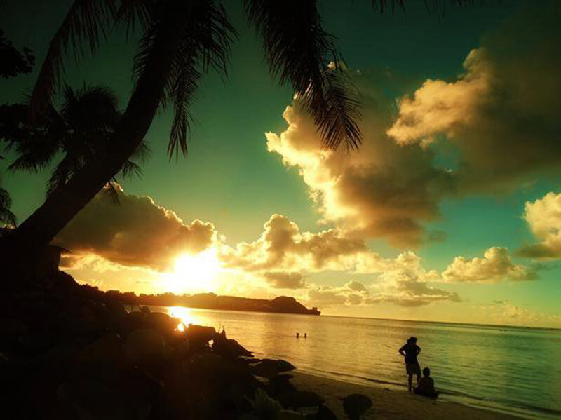 Silhouetted People on Beach — Green