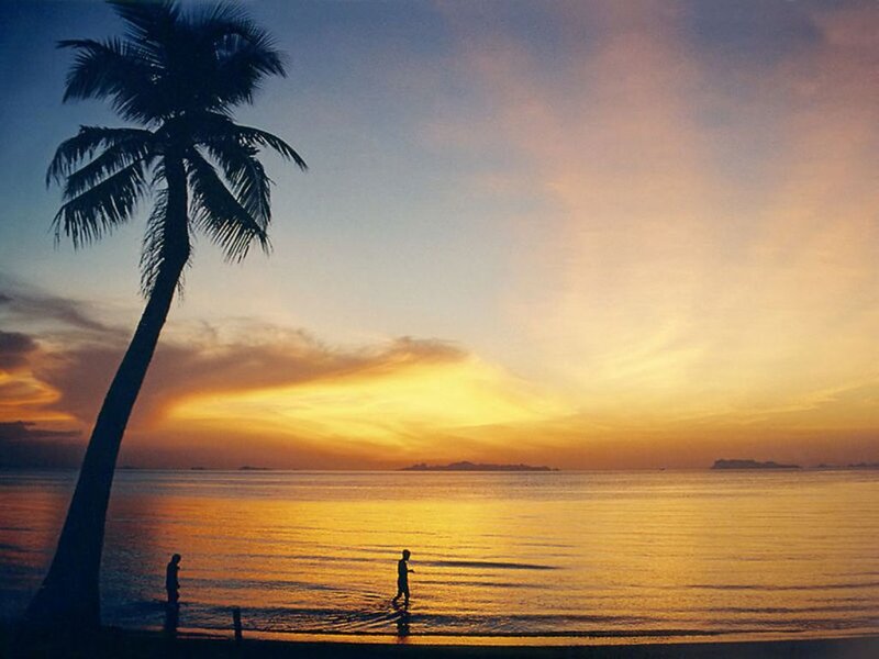 Silhouetted People on Beach — Orange, Serene