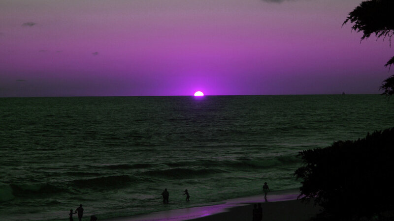 Silhouetted People on Beach — Purple, Dramatic