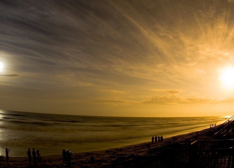 Silhouetted People on Beach — Yellow, Dramatic, Sunset