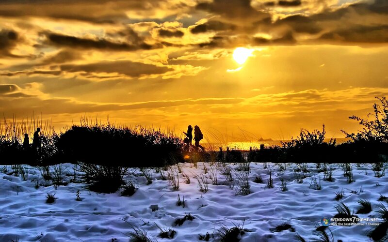 Silhouetted People on Beach — Yellow, Dramatic