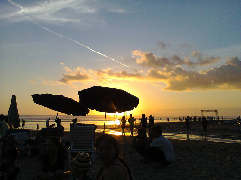 Silhouetted People on Beach — Yellow, Serene