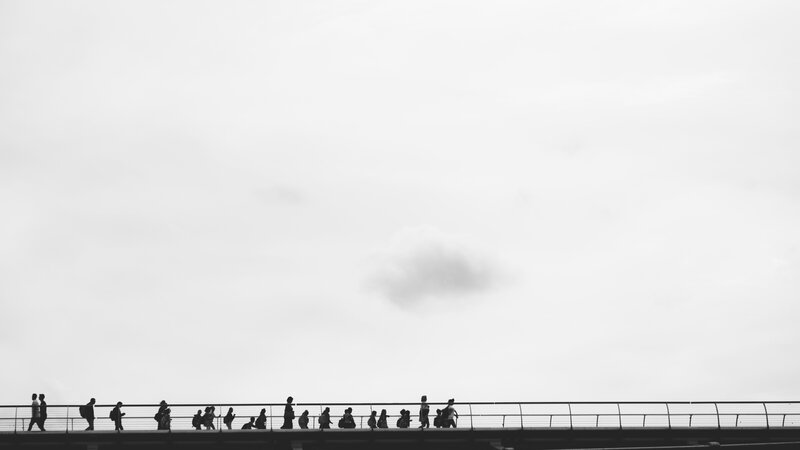 Silhouetted People on Bridge — Black