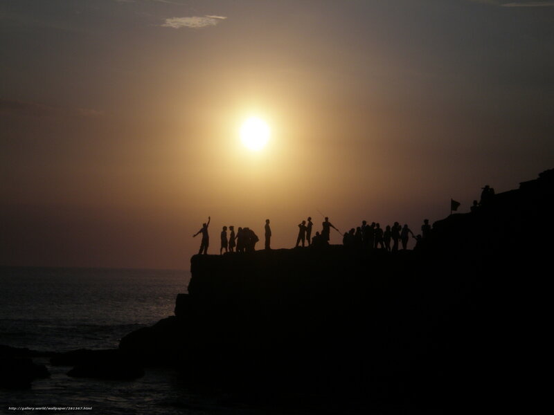 Silhouetted People on Cliff — Black