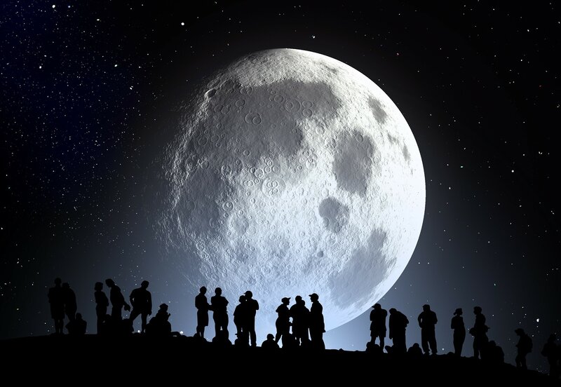 Silhouetted People on Moon