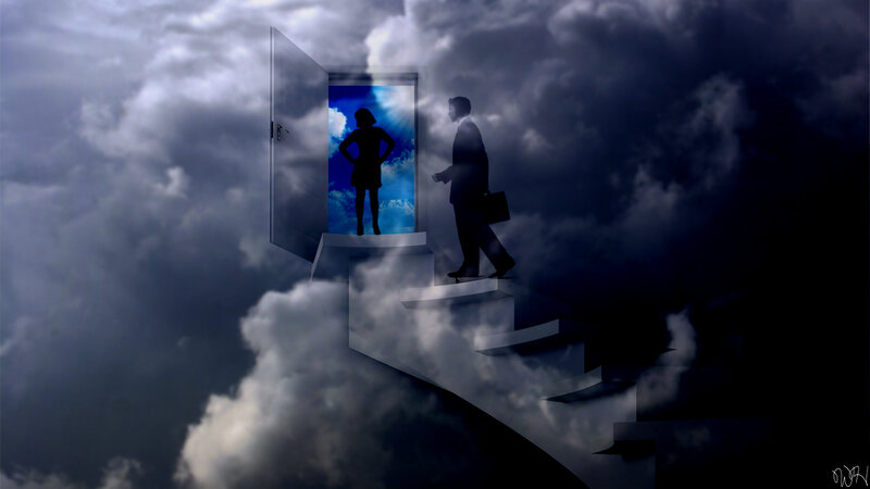 Silhouetted People on Stairs