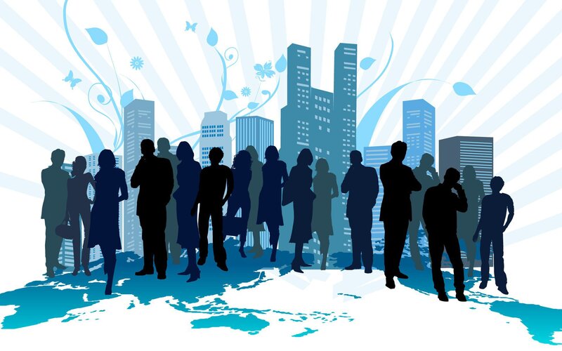 Silhouetted People on World Map