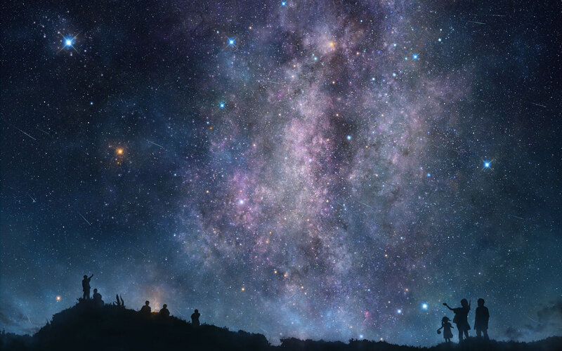 Silhouetted People under Stars