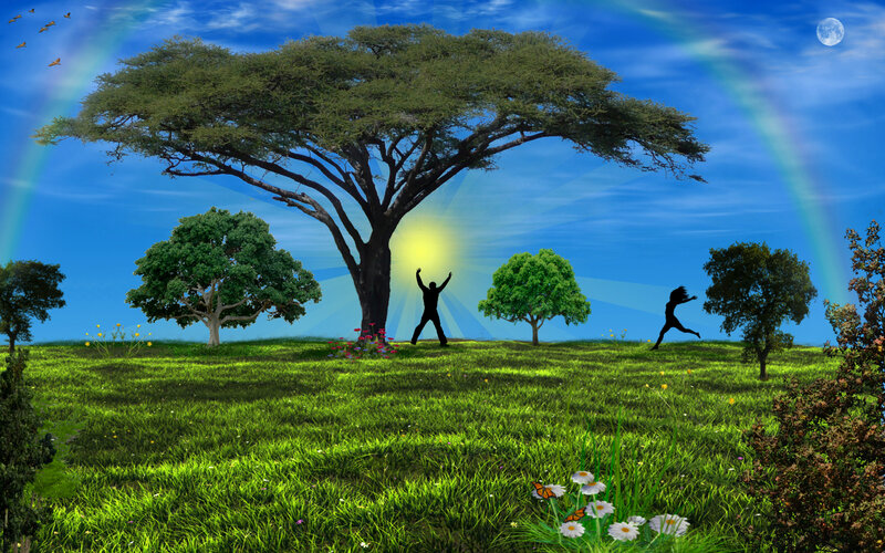 Silhouetted People under Tree