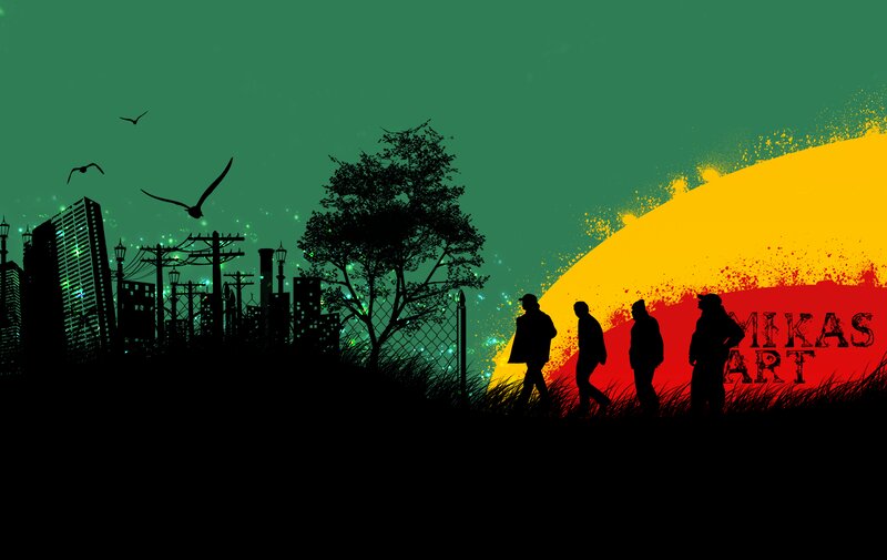 Silhouetted People Walking — Green