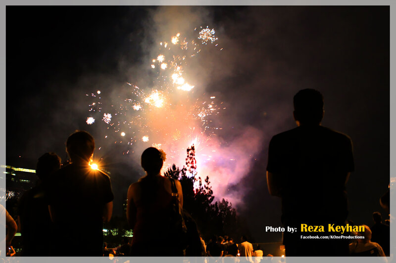 Silhouetted People Watching Fireworks