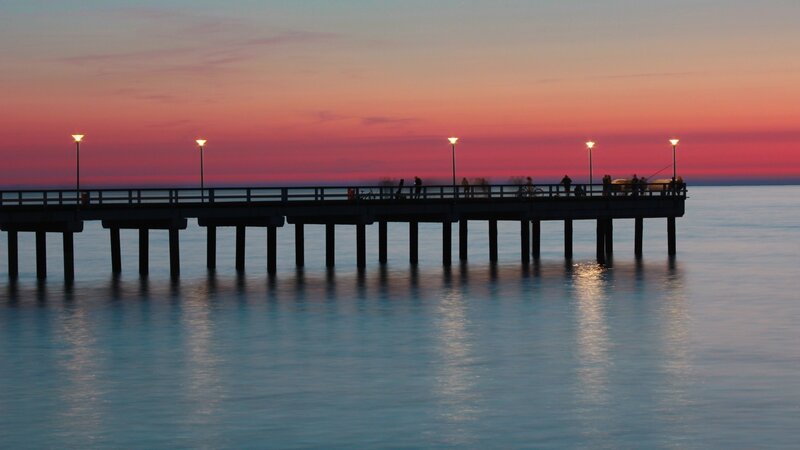 Silhouetted Pier at Dusk — Pink