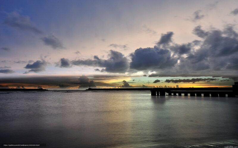 Silhouetted Pier at Sunset — Blue, Dramatic, Photograph, Clouds