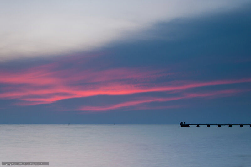 Silhouetted Pier at Sunset — Pink, Serene, Photograph
