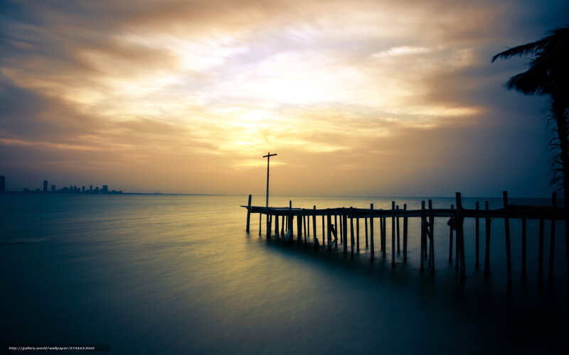 Silhouetted Pier at Sunset — Yellow, Serene, Photograph