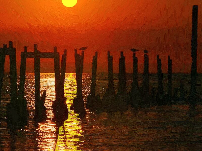 Silhouetted Pier Pilings