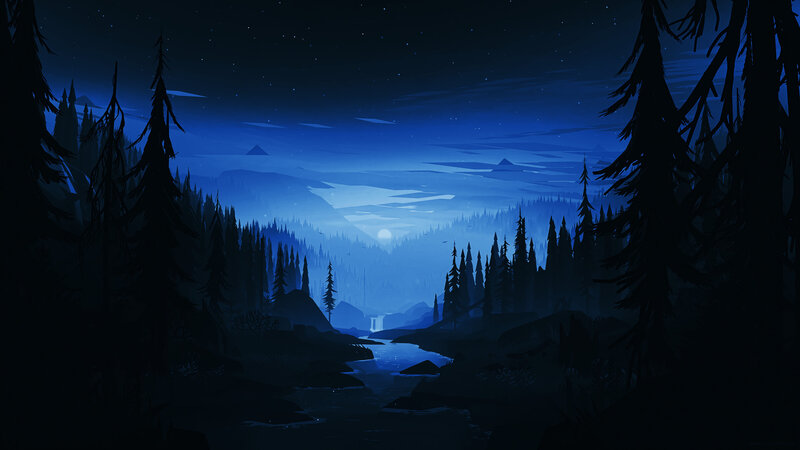Silhouetted Pine Forest — Blue, Serene