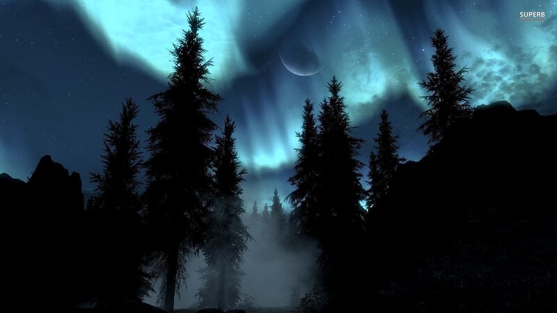 Silhouetted Pine Trees — Blue, Mystical