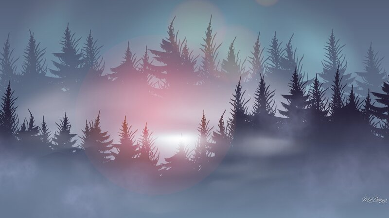 Silhouetted Pine Trees — Blue, Serene, Sunset