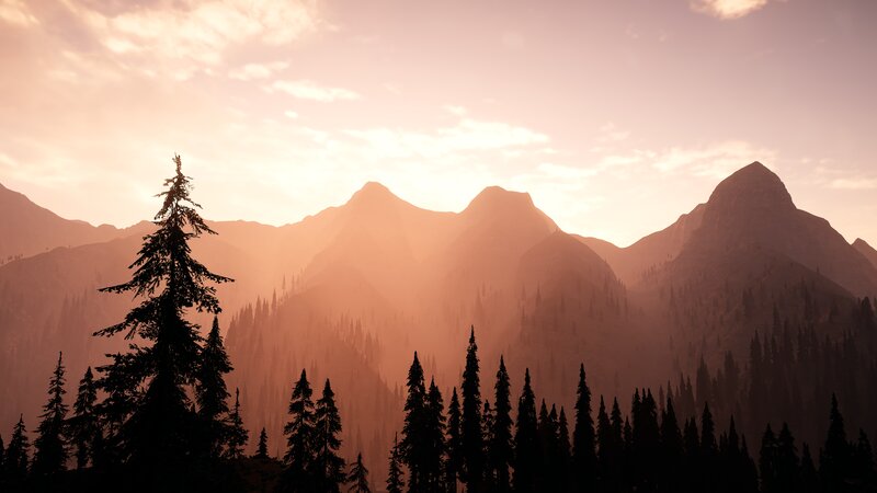 Silhouetted Pine Trees — Orange, Serene, Sunset, 3d Render