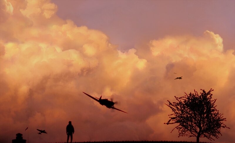 Silhouetted Planes in Sky