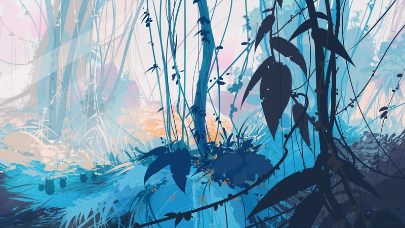 Silhouetted Plants in Forest