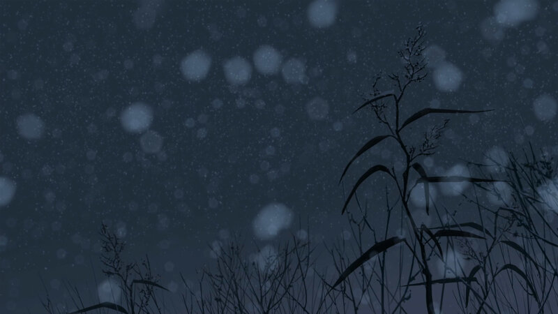 Silhouetted Plants in Snow