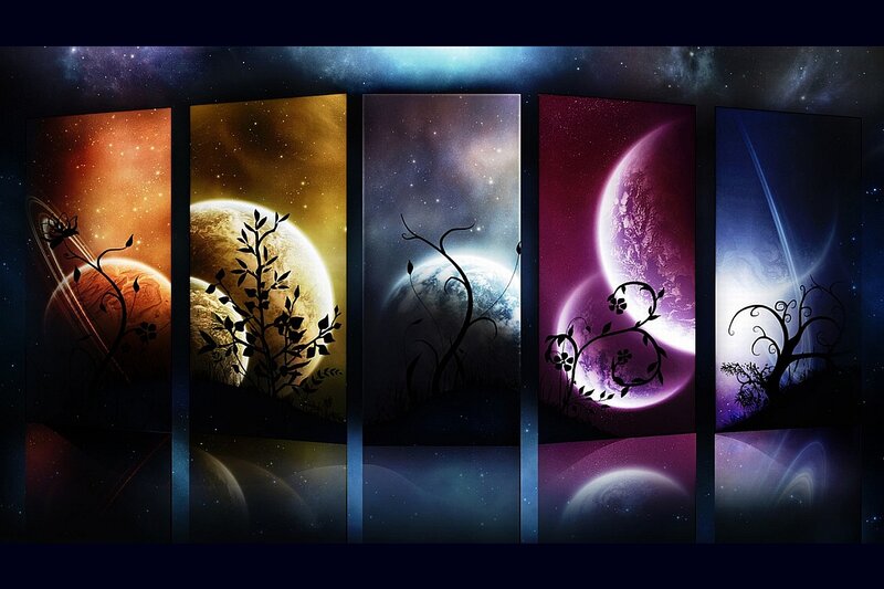 Silhouetted Plants on Planets — Purple, Cosmic, Night