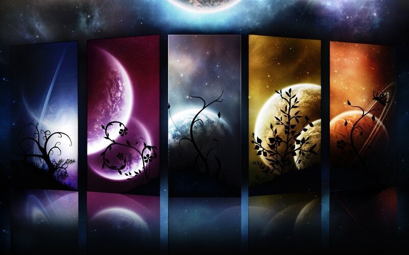 Silhouetted Plants on Planets — Purple, Dramatic