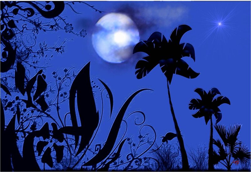 Silhouetted Plants under Moon