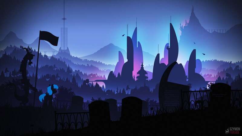 Silhouetted Ponies in Graveyard