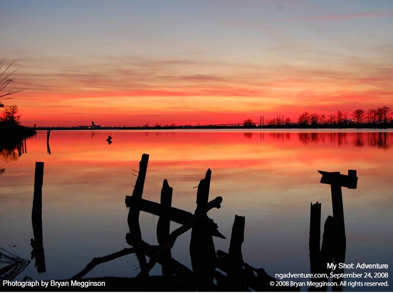 Silhouetted Posts in Water — Orange