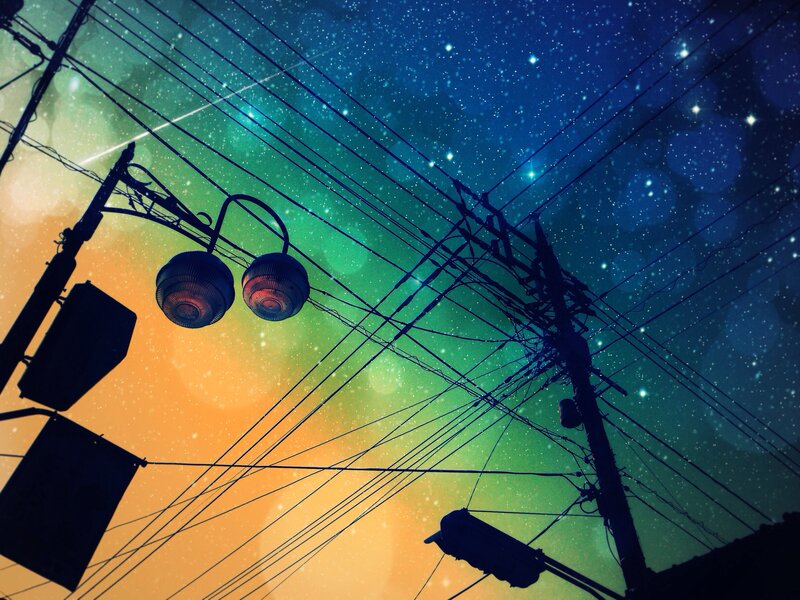 Silhouetted Power Lines — Blue, Dramatic, Night
