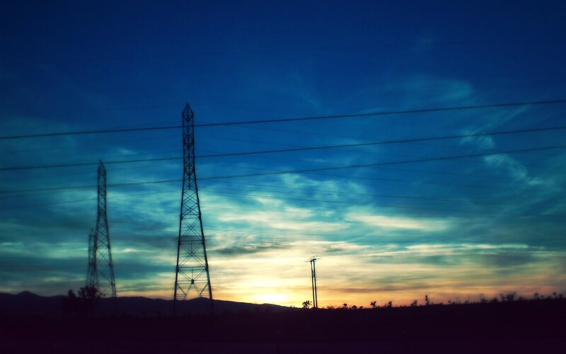 Silhouetted Power Lines — Blue, Dramatic, Sunset