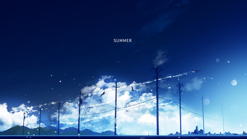 Silhouetted Power Lines — Blue, Serene, Summer