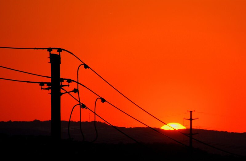 Silhouetted Power Lines — Orange, Dramatic, Sunset, Photograph, Power Pole