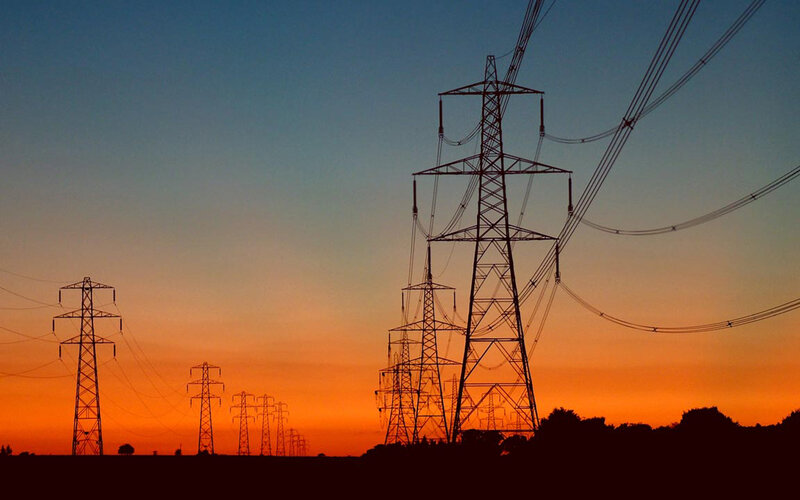Silhouetted Power Lines — Orange, Dramatic, Sunset, Photograph, Power Towers