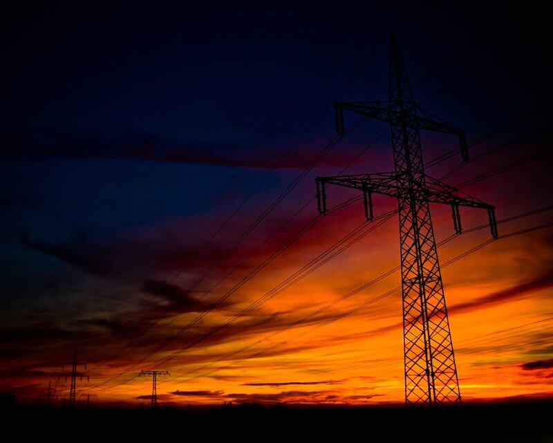 Silhouetted Power Lines — Orange, Dramatic, Sunset, Photograph