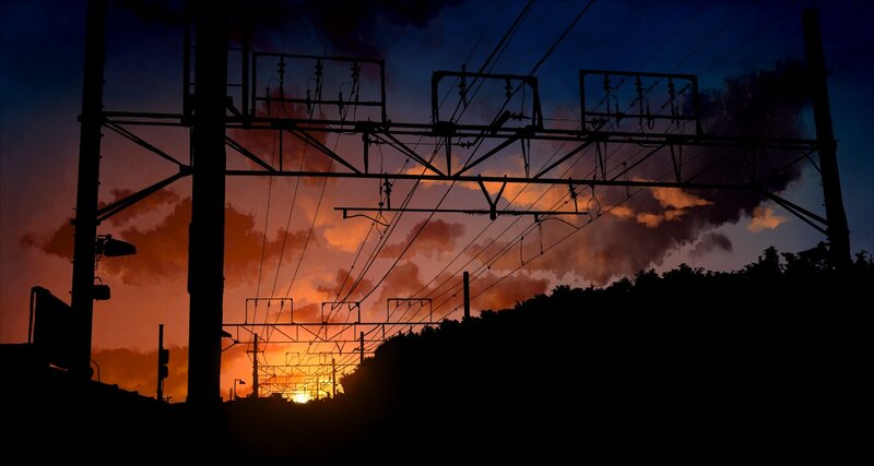 Silhouetted Power Lines — Orange, Dramatic