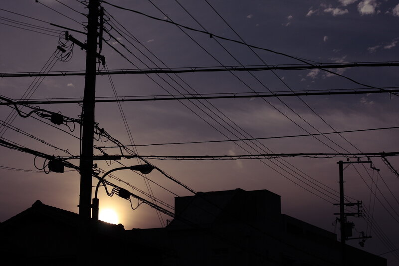Silhouetted Power Lines — Purple, Dramatic