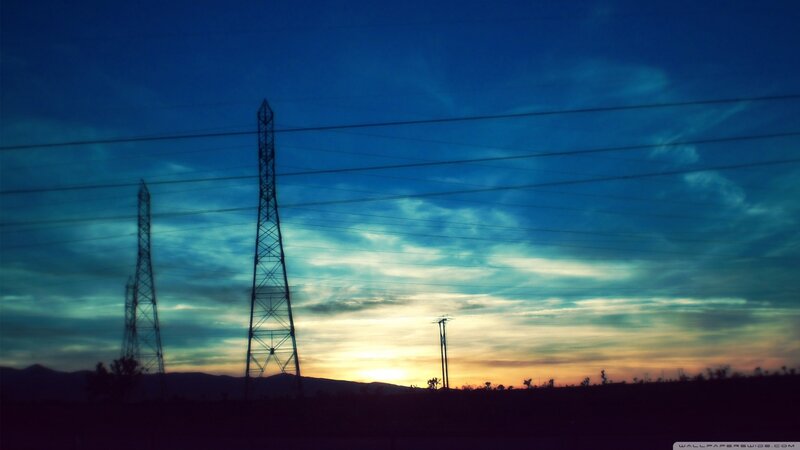 Silhouetted Power Towers — Blue, Dramatic