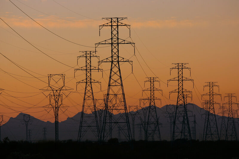 Silhouetted Power Towers — Orange, Dramatic, Sunset, Photograph
