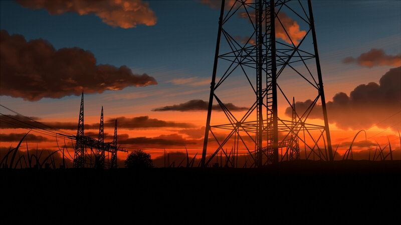 Silhouetted Power Towers — Orange
