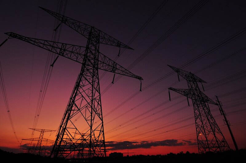 Silhouetted Power Towers — Purple, Dramatic
