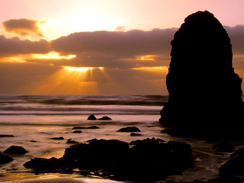 Silhouetted Rock at Sunset
