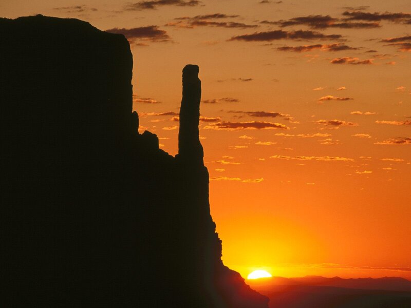 Silhouetted Rock Formation — Orange, Dramatic, Sunset, Photograph