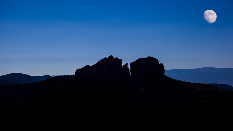 Silhouetted Rock Formations — Blue, Serene, Night, Photograph
