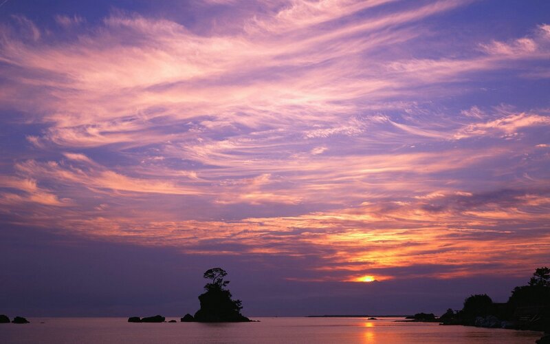 Silhouetted Rock Island — Purple, Serene
