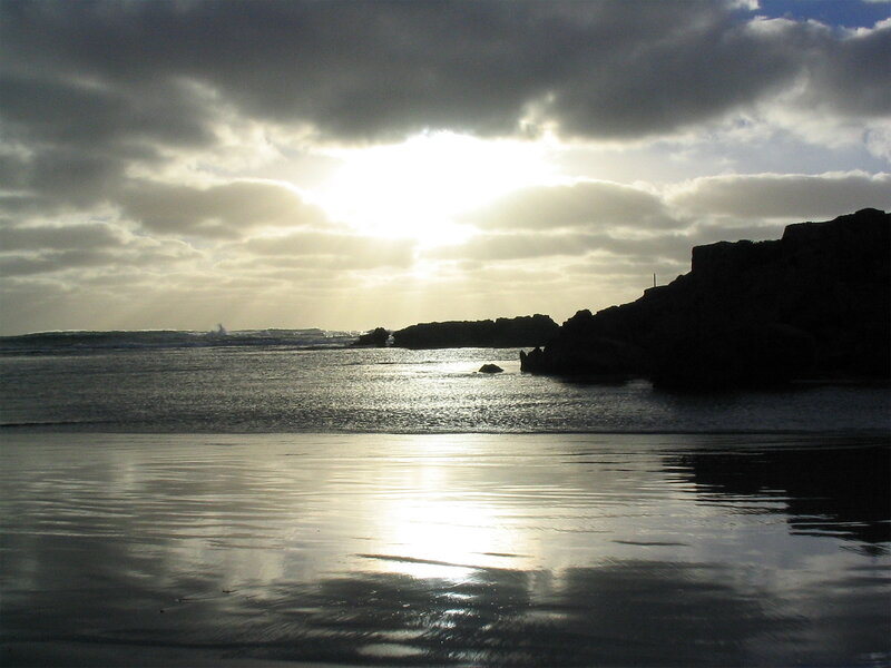 Silhouetted Rocks at Beach — Gray, Dramatic, Sunset